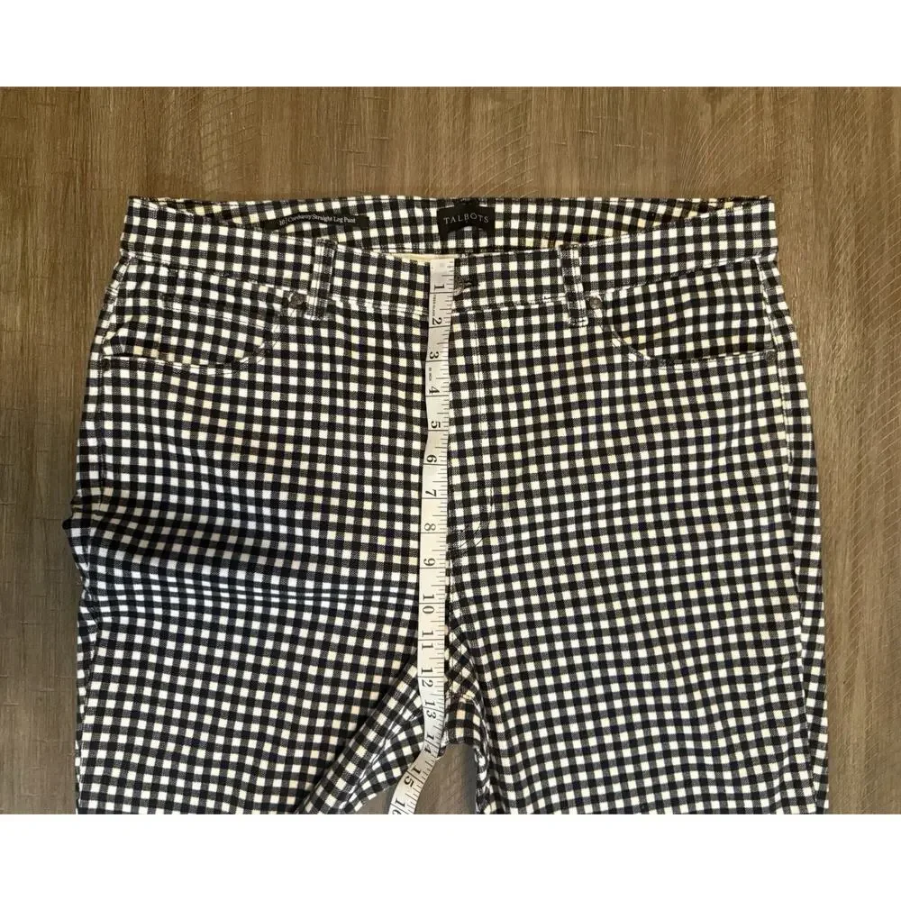 TALBOTS Black White Checked Plaid Corduroy Straight Leg Pants Women's Size 16